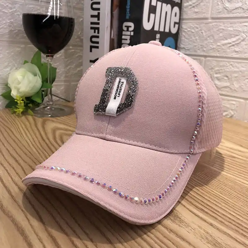 Mesh D pink SMTZZJ Роскошные модные милые белые женские летние бейсболки с буквенным принтом и стразами в стиле хип-хоп, уличная одежда для девочек, шапки - Цвет: Mesh D pink