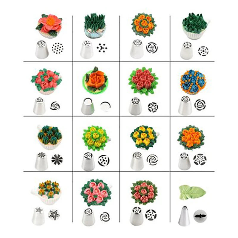 

Kohree 29pcs/set Russian Piping Tips Set Cake Frosting Icing Decorating Tips Kit include 15 Piping Nozzles and Cleaning Brush