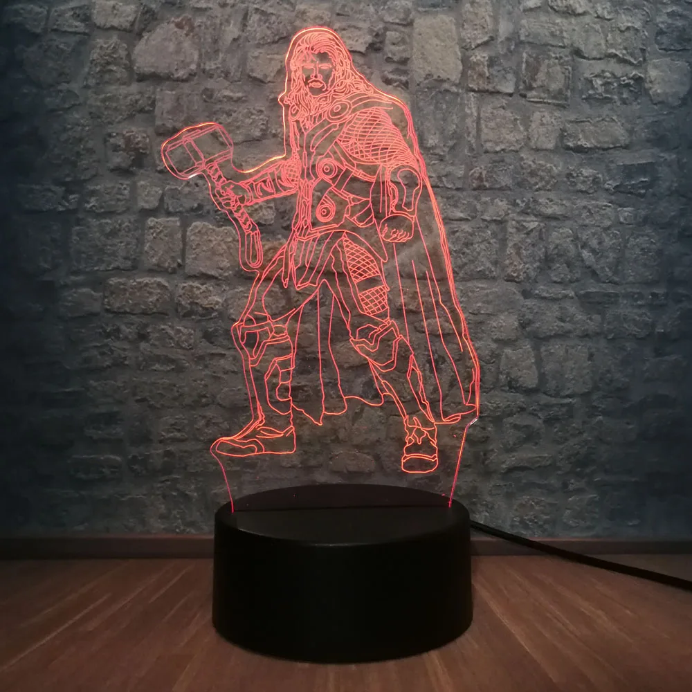 3D светодиодный ночной Светильник Тор Marvel фигура Мстителей Super Hero Спальня сна лампа USB мульти Цвет 7 цветов Изменение подарок на праздник, Детские кубики, игрушки для мальчиков