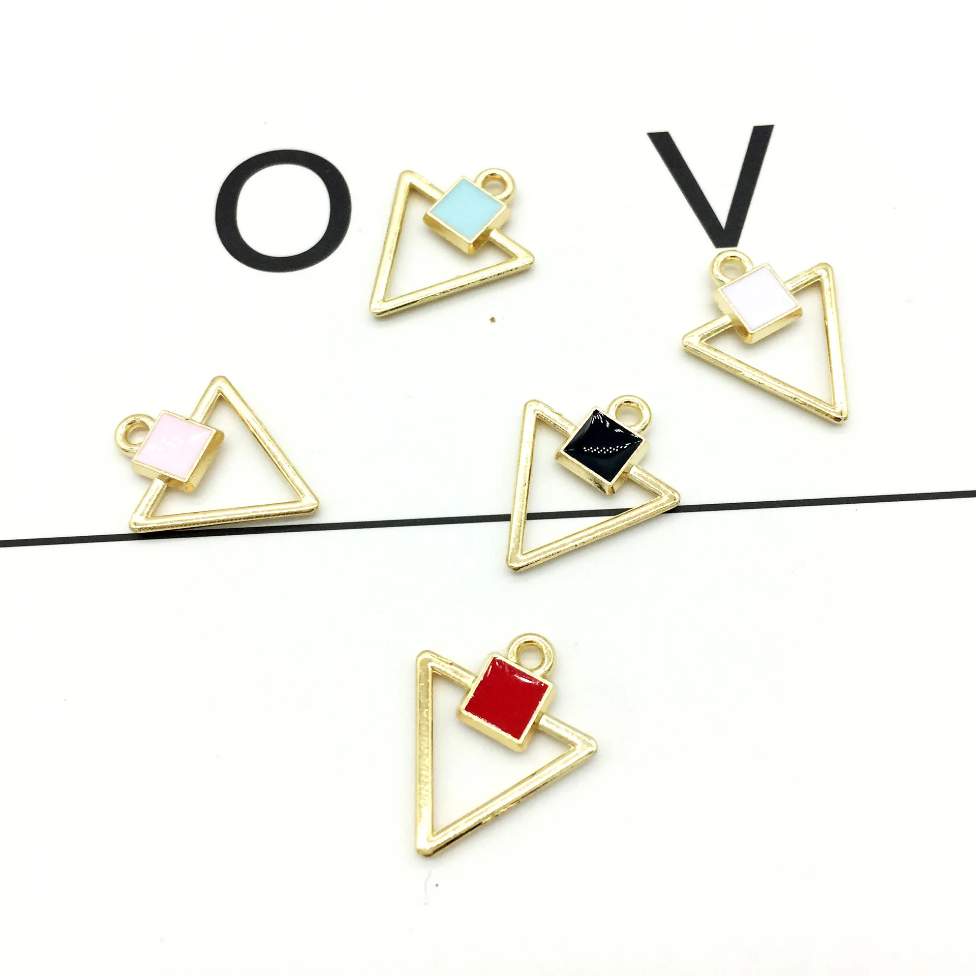 

30pcs/lot Oil Drop Triangle&Square Alloy Jewelry Pendant Accessories Metal Alloy Bracelet Charm