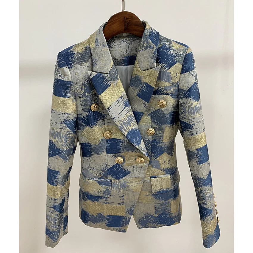 HIGH QUALITY New Fashion 2021 Designer Blazer Jacket Women's Lion Metal Buttons Double Breasted Colors Painting Jacquard Blazer