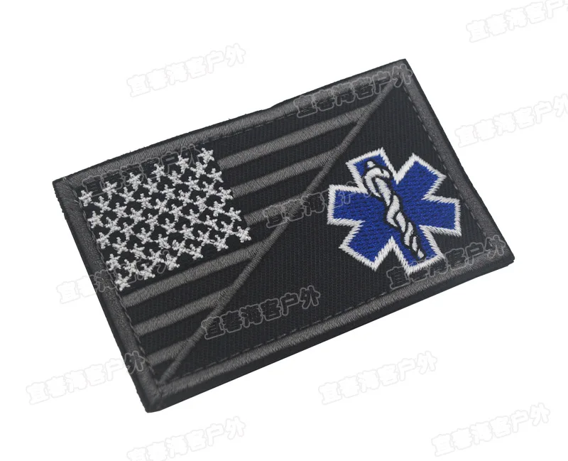 Латунь EMT звезда жизни/США флаг вышивка нашивка для поддержания боевого духа патчи фельдшер медик медицинская помощь крест эмблема значок - Цвет: Латунь