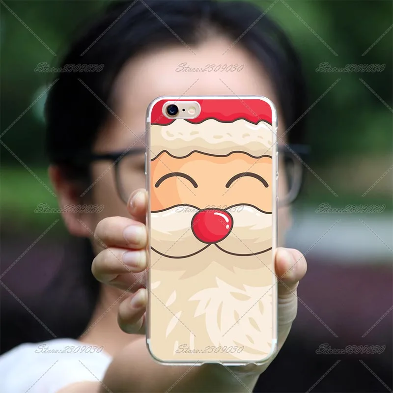 Милый Забавный чехол Санта-Клауса с Рождеством для iPhone Xs 8 6 6S Plus X 5 5S SE 7 Прозрачный