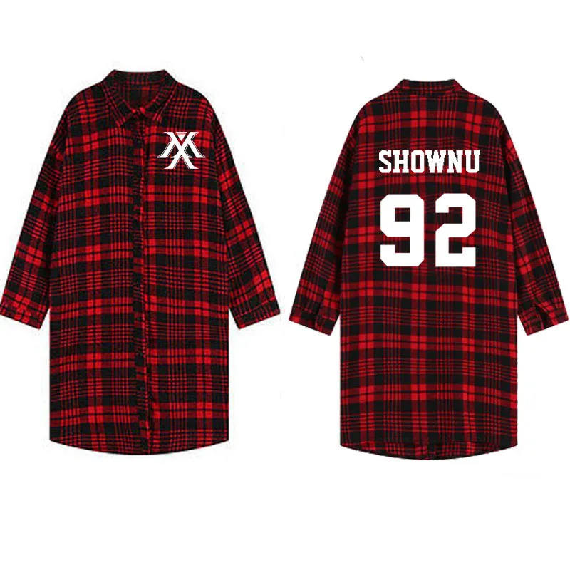 Kpop monsta x harajuku длинное платье в клетку на весну и осень рубашка куртка k pop monstax