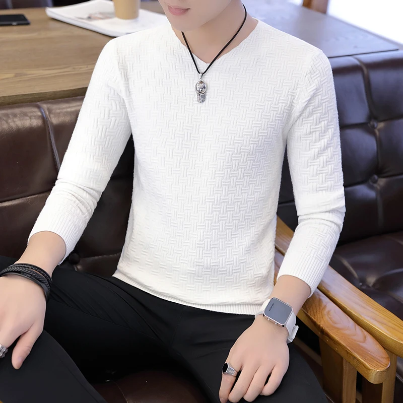 

Loldeal Winter New Knitted Pullover Men's Business Cashmere Sweater Casual V-Collar Sweaters Long Sleeve Knit Tops