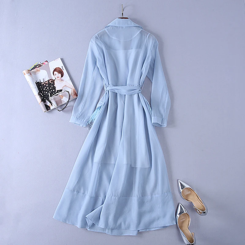 Женское винтажное подиумное платье с поясом лоскутное синее перьями страуса