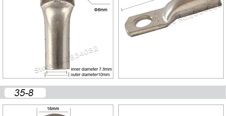 10 шт. JG M8 M12 10mm2 16mm2 25mm2 35mm2 50mm2 70mm2 95mm2 с отверстием для болта, из луженой меди кабельные наконечники Батарея терминалы