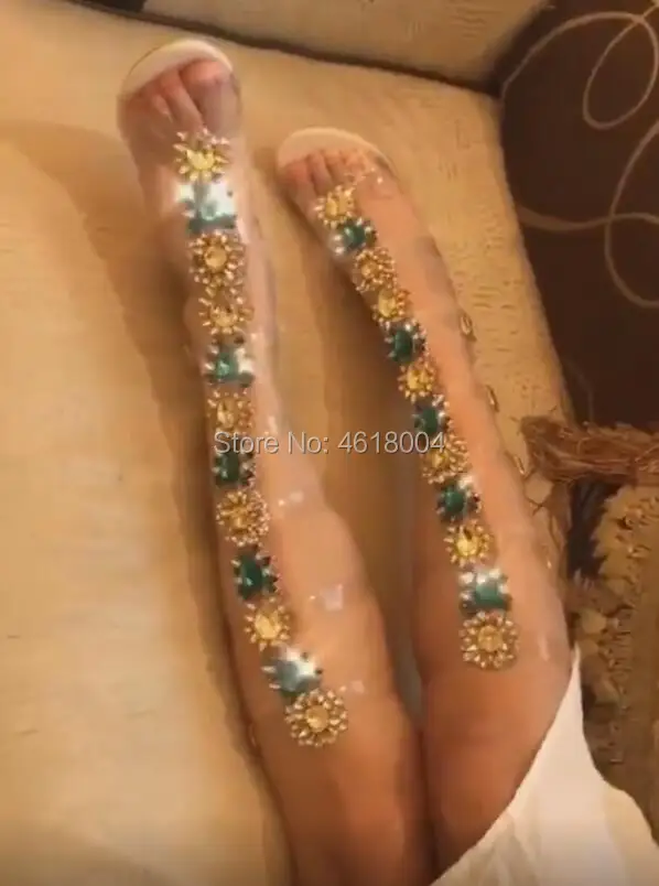 Женские высокие ботинки с кристаллами KALMALL сандалии из ПВХ на ремешках