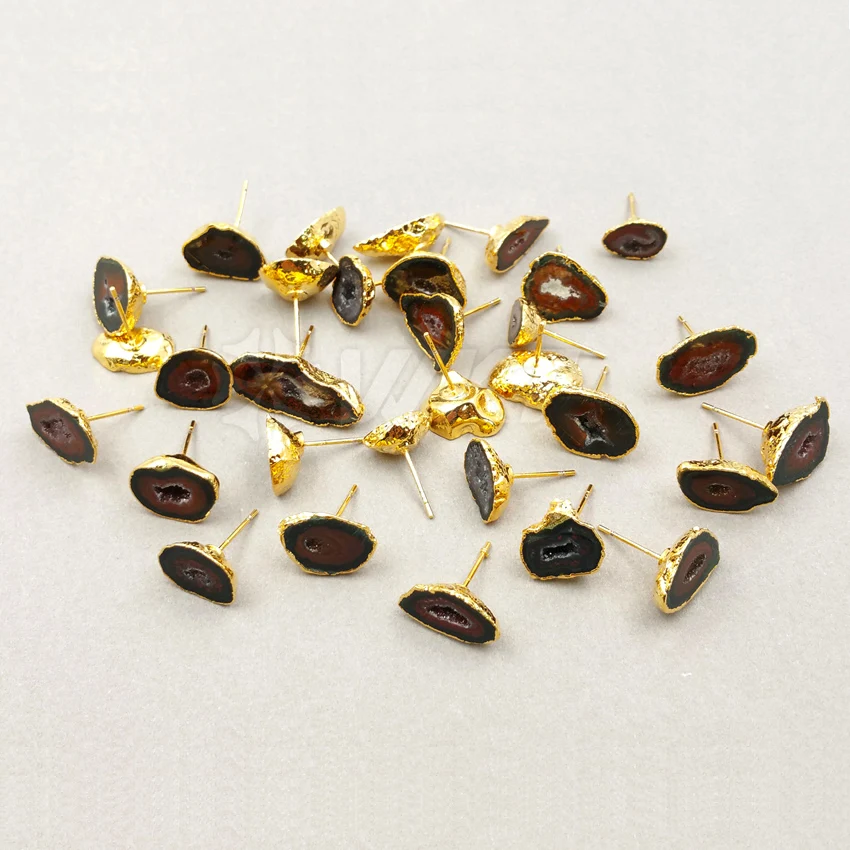 Оптовая продажа уникальные серьги из жеодового камня на заказ 5 шт./лот золотого
