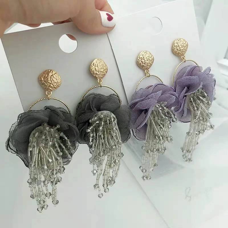 Новый корейский Лидер продаж большой цветок серьги Висячие романтические