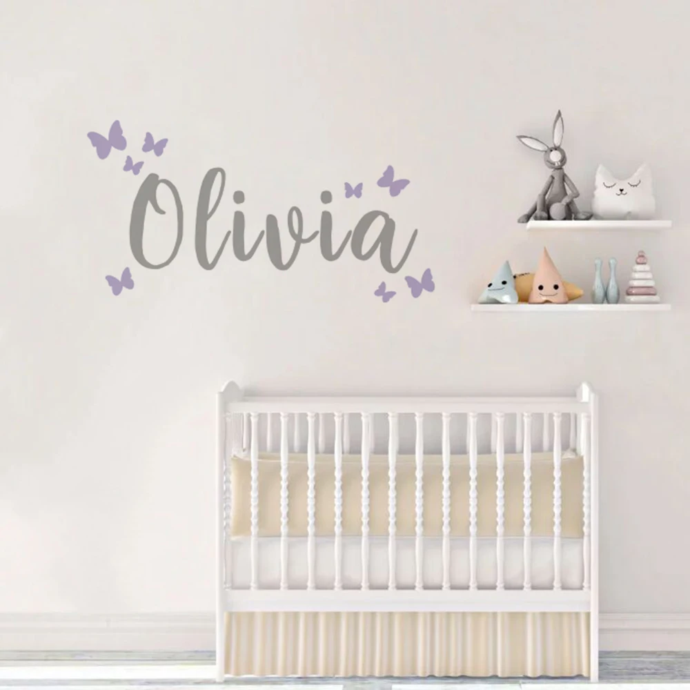 Декор для комнаты девочек виниловая настенная наклейка с именем и летающими