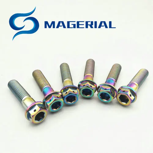 Muticolor Титановые болты M6 M8x15mm-55mm DIY MTBHollow с фланцевой головкой внешний шестигранный мотоцикл хвост модификация Ti винты упаковка из 6 шт - Цвет: Muticolor
