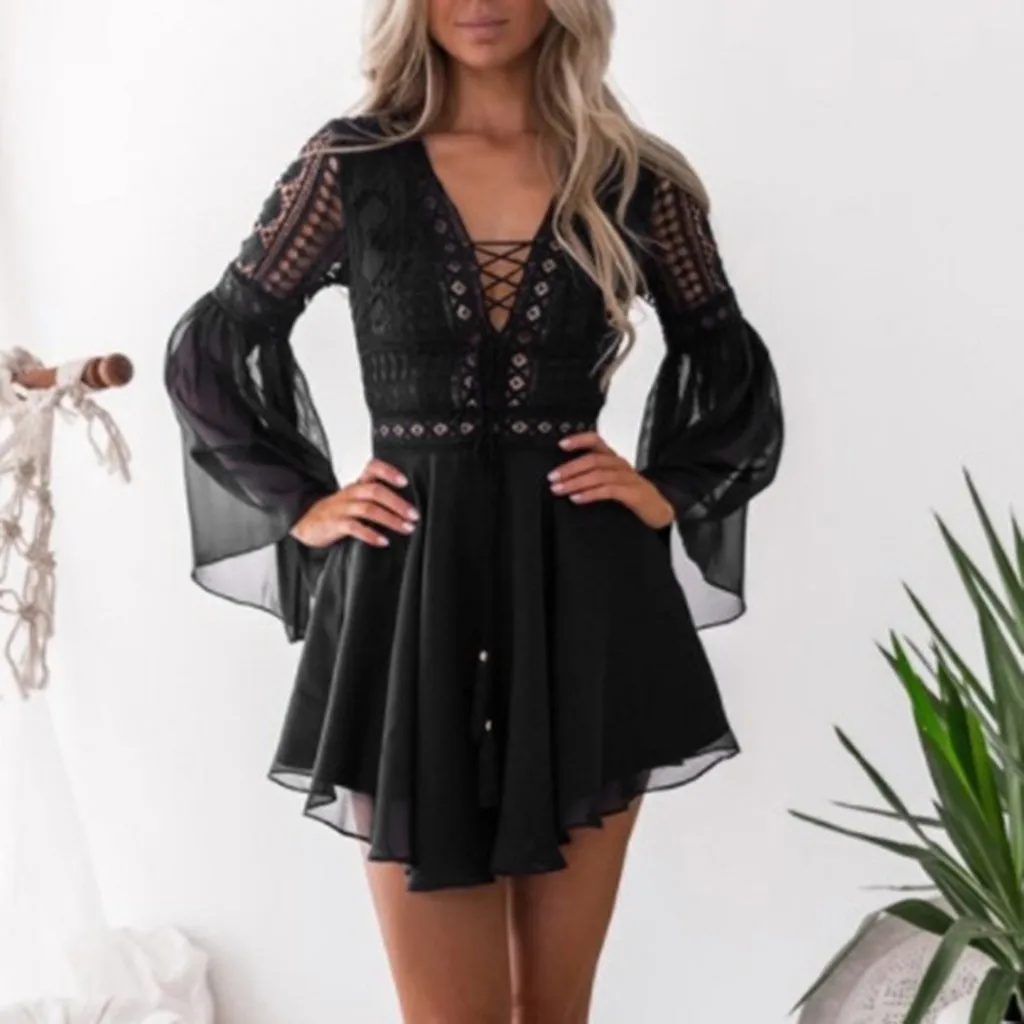 2019 summer dress Women Lace Long Sleeve Bodycon Cocktail Party Dress Bandage Dresses Sexy Solid vestido mujer | Женская одежда