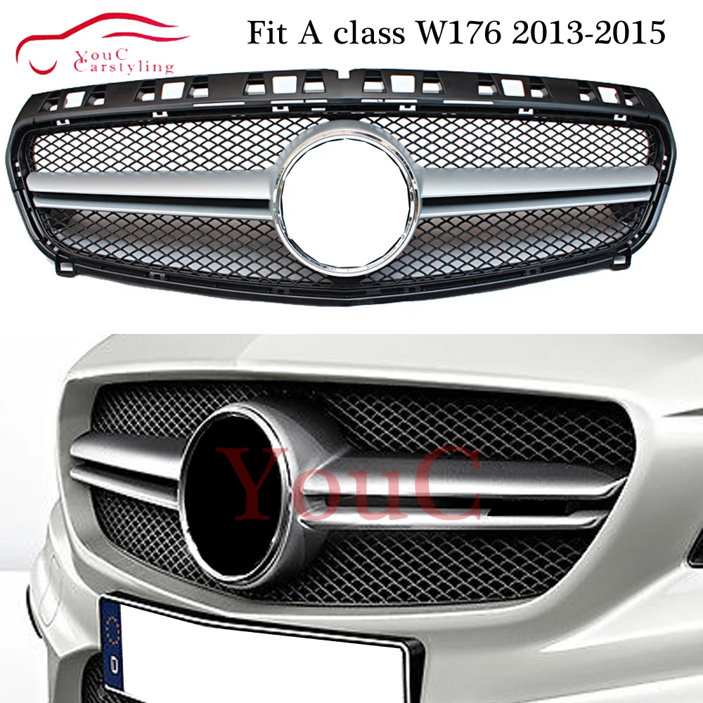 

W176 AMG Grille ABS Piano Black & Silver Grill Mesh For Mercedes A Class W176 2013 - 2015 A180 A200 A250 A45 AMG Grills