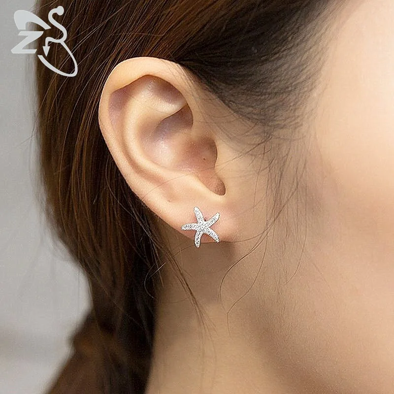 Женские серьги гвоздики из серебра 925 пробы с фианитом|pendientes mujer|925 sterlingearrings sterling |