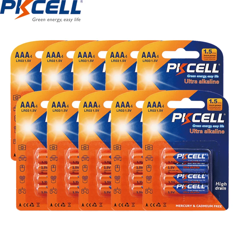 40 шт. PKCELL AAA LR03 LR03P R03P R03 супер Щелочная сухая Батарея 1 5 V 140 мин для Walkman пульт