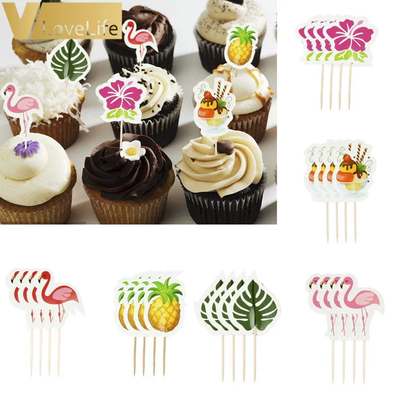 24 шт Фламинго многоцветный кекс Топпер ананас цветочный узор листьев для