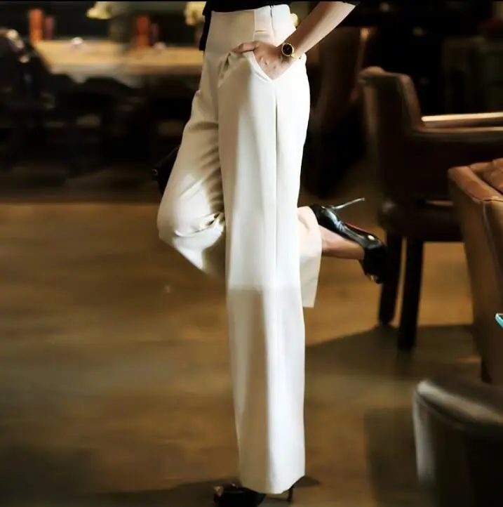 Primavera Verano 2020 nuevos Pantalones anchos sueltos blancos delgados coreanos de cintura alta para mujer nuevo ropa moda|Брюки| |