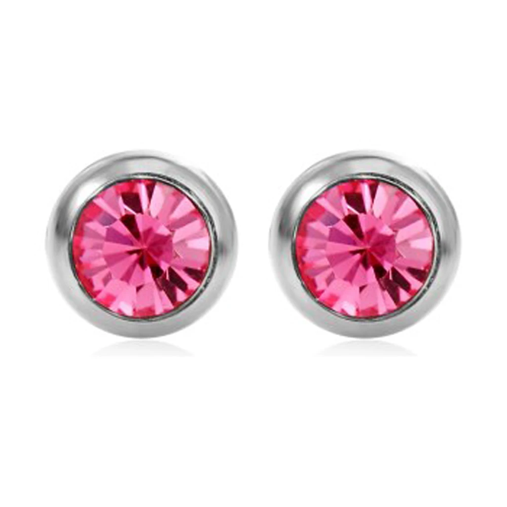 Round Hot Pink Austrian Crystal Silver Color Earrings Stud For Teen Girls Fashion Jewelry E2087 | Украшения и аксессуары