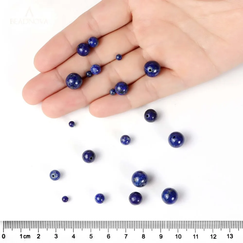 

Round Natural Stone Blue Lapis Lazuli Loose Strand Beads 4 6 8 10 12 14MM 15" Pick Size for DIY Jewelry Making Bracelet