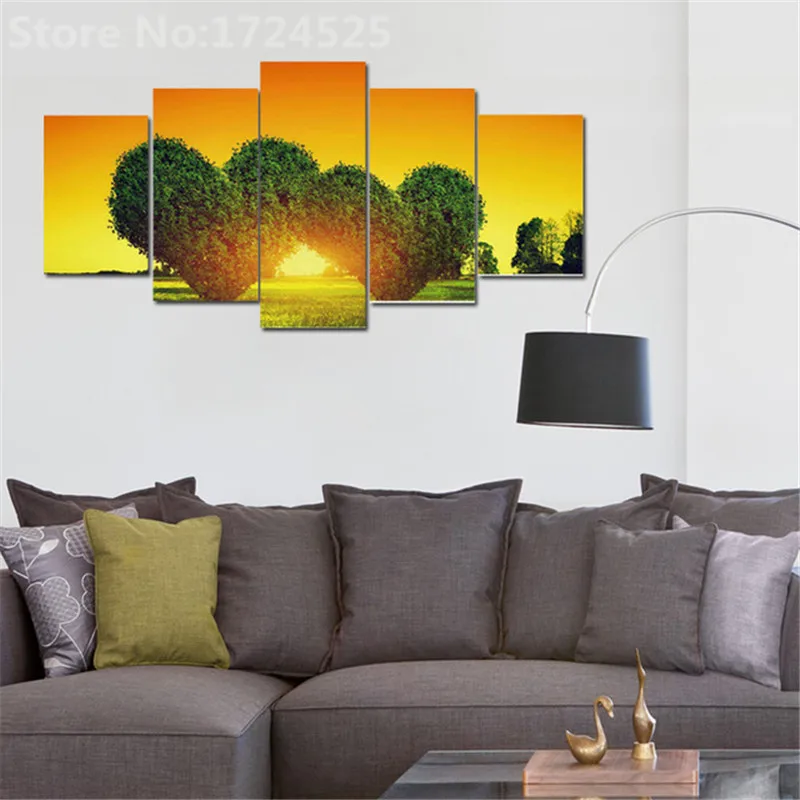 

Sunshine Love Painting Canvas HD Print 5 Pieces Canvas Wall Art Print Modern Home Decor Tree Pictures For Living Room Unframed