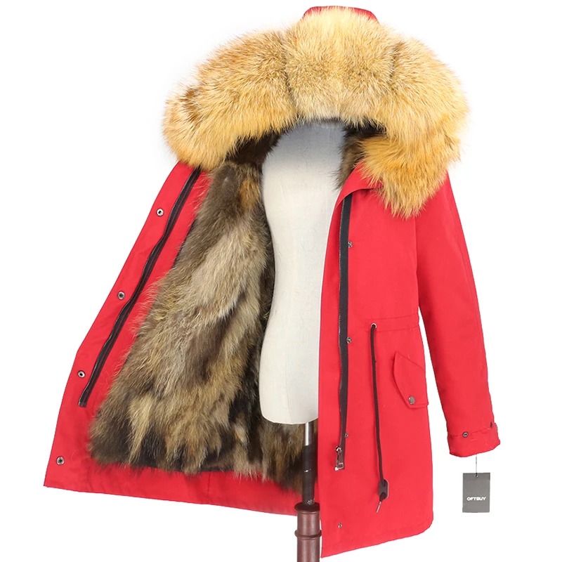 OFTBUY пальто с натуральным мехом, зимняя куртка для женщин, натуральный Лисий мех, водонепроницаемая парка, съемная верхняя одежда, Толстая теплая уличная одежда, бренд - Цвет: red natural gold D