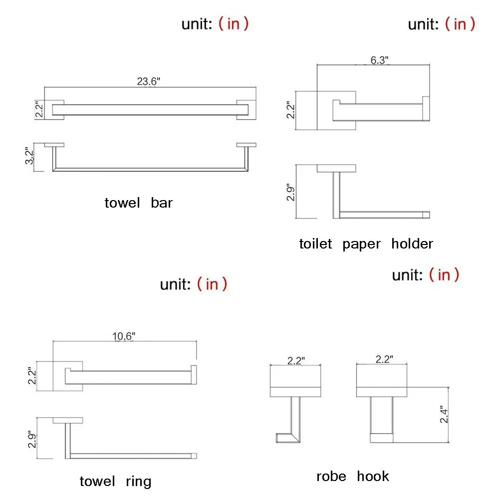 Stainless Steel 4-Pieces Bathroom Sets Square Silver Towel Hook Brushed Bar Toilet Paper Holder Hardware Bath Accessory | Обустройство