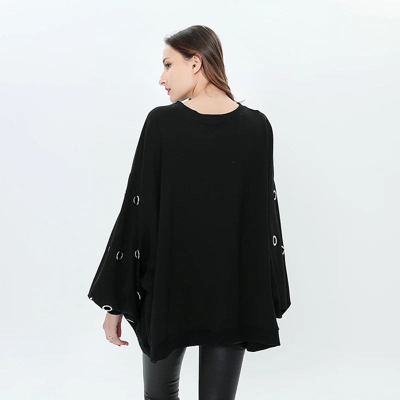 CHICEVER, Весенняя Черная Женская рубашка Sweratshirt для женщин, топ, пуловеры с рукавом летучая мышь, свободные пуловеры большого размера, свитшоты на каждый день