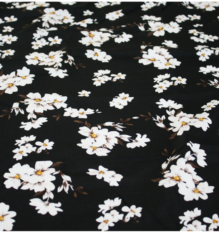 Magnolia flower printed fabric meter 145 cm non-perspective chiffon material soft scarf dress black child fabrics | Дом и сад