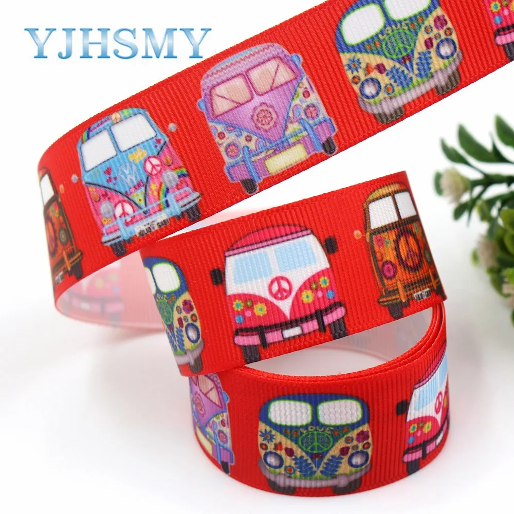 

YJHSMY I-19525-1325,25mm 10yards Cartoon Car Ribbons Thermal transfer Printed grosgrain,bow cap DIY accessories decorations