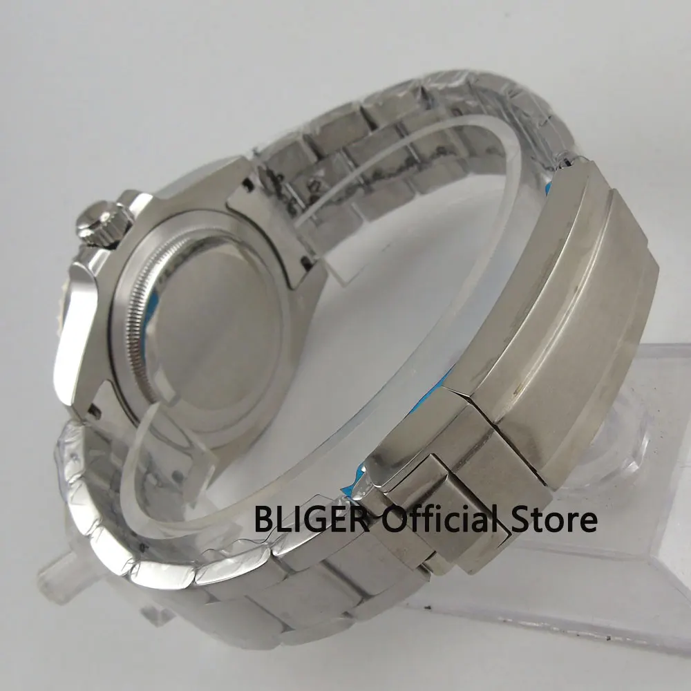 

Sapphire Crystal BLIGER 40mm Black Dial Blue Red Alloy Bezel GMT Function Luminous Stainless Band Automatic Movement Men's Watch