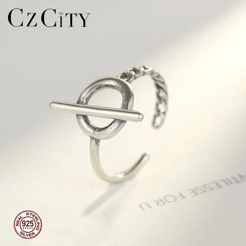 CZCITY 100% 925 стерлингового серебра личность открытые кольца Уникальный дизайн