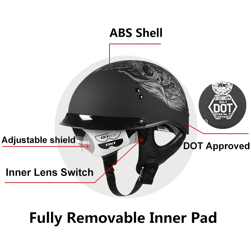 TAIWAN SOL brand Motorcycle helmet man open face Harley retro scooter half DOT approved Skull Motocicleta Moto casco | Автомобили и