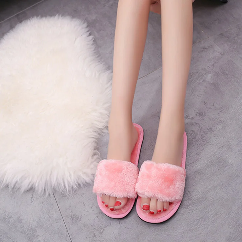 Weweya/зимние домашние хлопковые плюшевые тапочки женские меховые шлепанцы с мехом