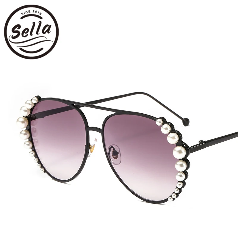 Sella Fashion Sun Glasses For Women Luxury Pearl Decoration Oversized Pilot Mirror/Gradient Lens 2018 Trending Shade | Аксессуары для