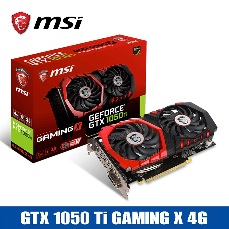 Msi добычи полезных ископаемых GTX1050Ti GAMING X 4G 1150 МГц/7000 МГц 128Bit GDDR5 PCI E 3 0 DP + HDMI DVI