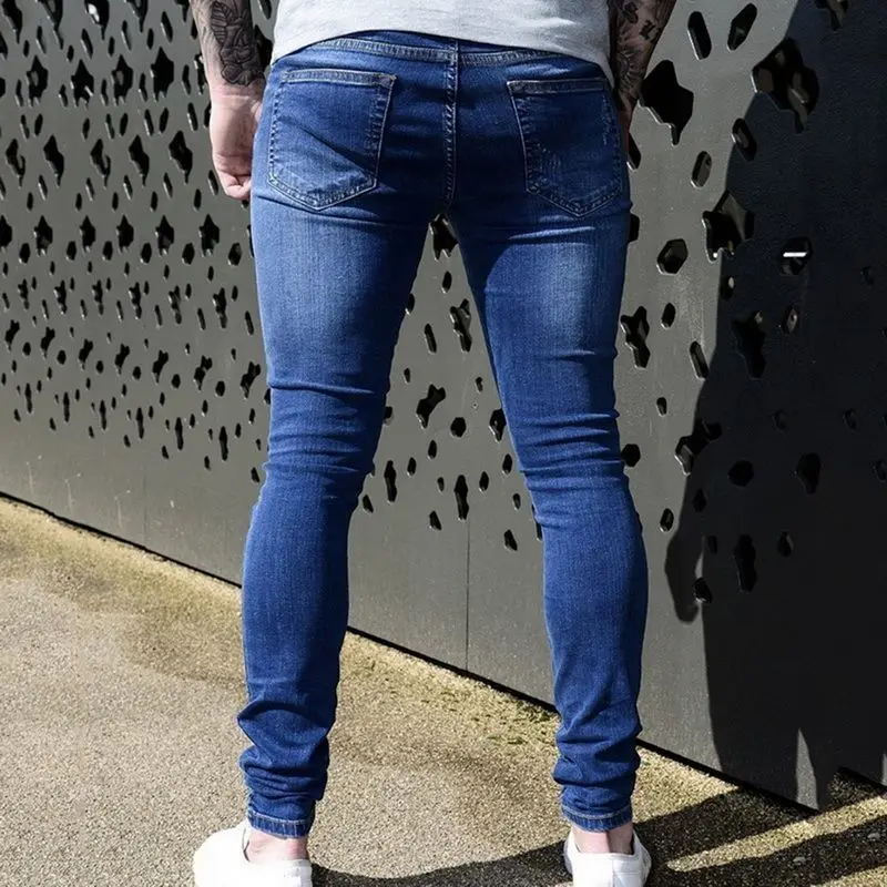 

NEW Men Stretchy Ripped Skinny Biker Jeans Destroyed Taped Slim Fit Holes Blue Black Denim Pants