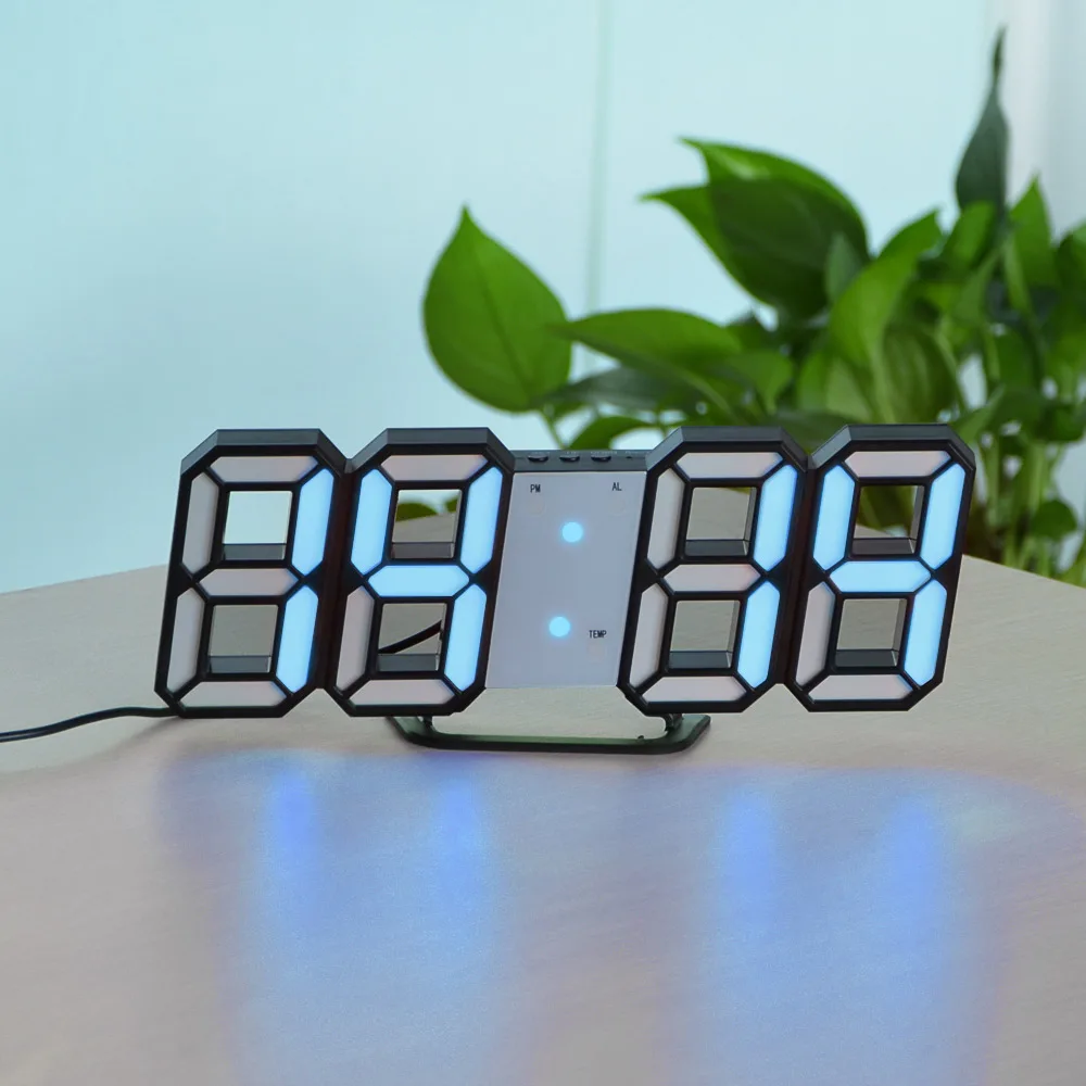 LED Table Lamps Creative Digital Clock Snooze Wake up Light Night Induction Light Temperature Display Bedside Desk Table Lamp - Lampshade Color: Black B