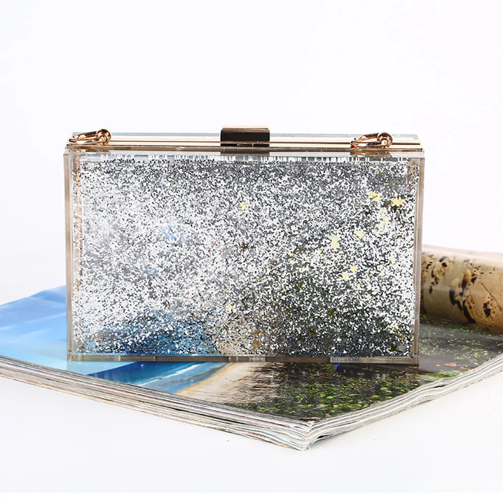 Модная 2020 Женская двусторонняя акриловая прозрачная вечерняя сумка с жидким