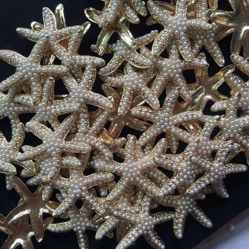 5 шт./лот 44x39 мм подвеска в виде Золотой морской звезды с жемчужной оправой для