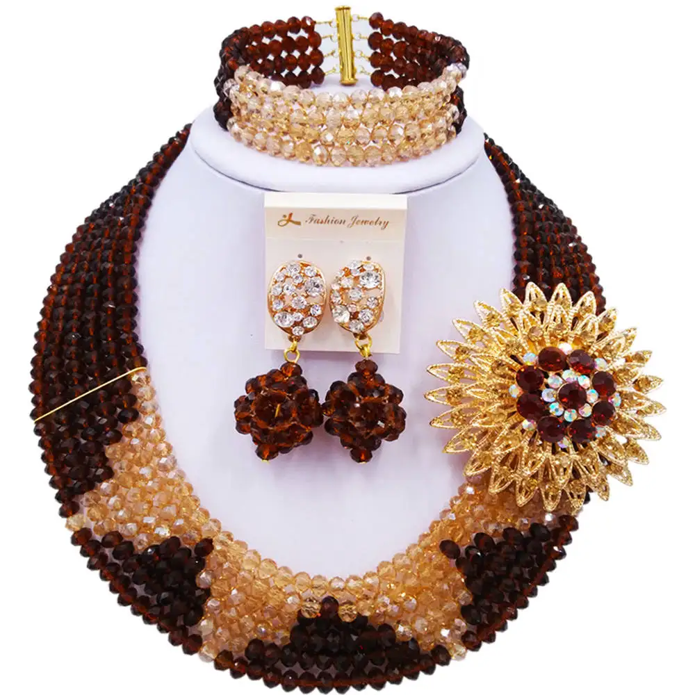Коричневый и шампанского золотой костюм от AB африканские бусы ювелирный набор