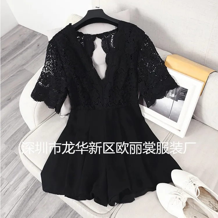 Женский однотонный комбинезон с открытой спиной и V образным вырезом|Комбинезоны