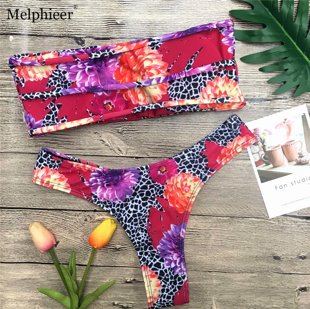 Цветочный бикини с леопардовым узором женские 2018 бандо сексуальный купальник