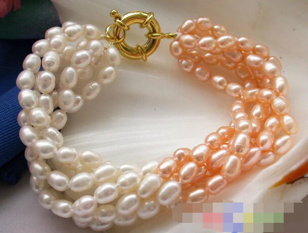 01218 6 ряд 8 &quotрозовый белый рис Пресноводный Культивированный жемчужный