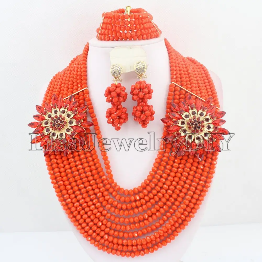 New 2019 Charming Nigeria Crystal Beads Jewelry Sets African Bridal Wedding Beads Jewelry Sets HD3972