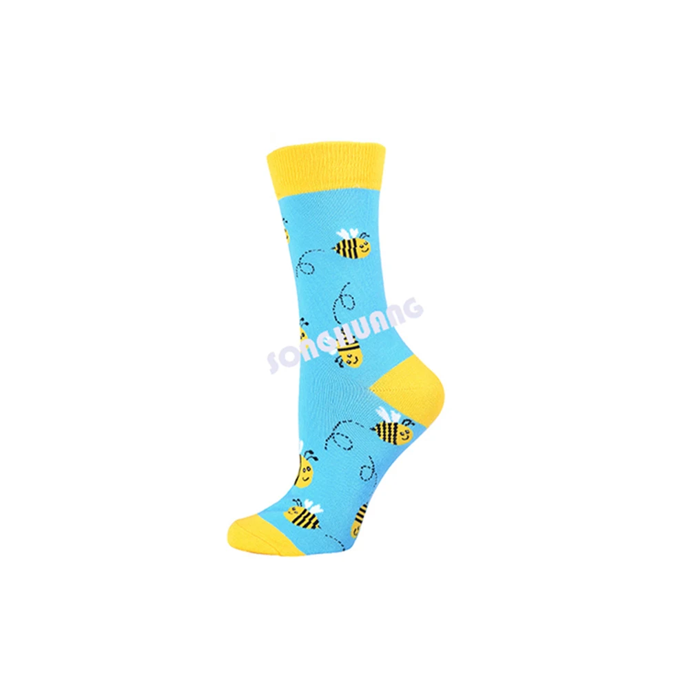 bee Уличные новые хлопковые носки с рисунком ананаса, перца, банана, фруктов и овощей, фламинго, лошади, носки, цветные забавные носки для мужчин и женщин - Цвет: bee