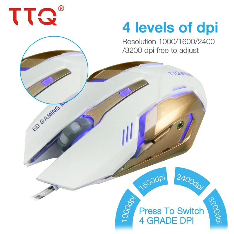 TTQ мышь геймер USB 2 0 нейлоновая плетеная проводная MAX DPI 3200 игровая Opto electonic