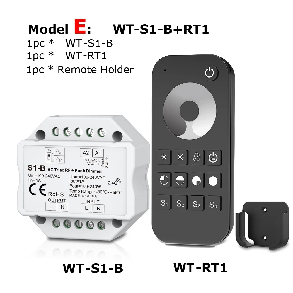 Model E Светодиодный диммер 220 V 230 V 110 V AC Triac RF беспроводной 2,4G дистанционный кнопочный переключатель с регулировкой яркости контроллер для одного цвета светодиодный ламповый светильник - Цвет: Model E