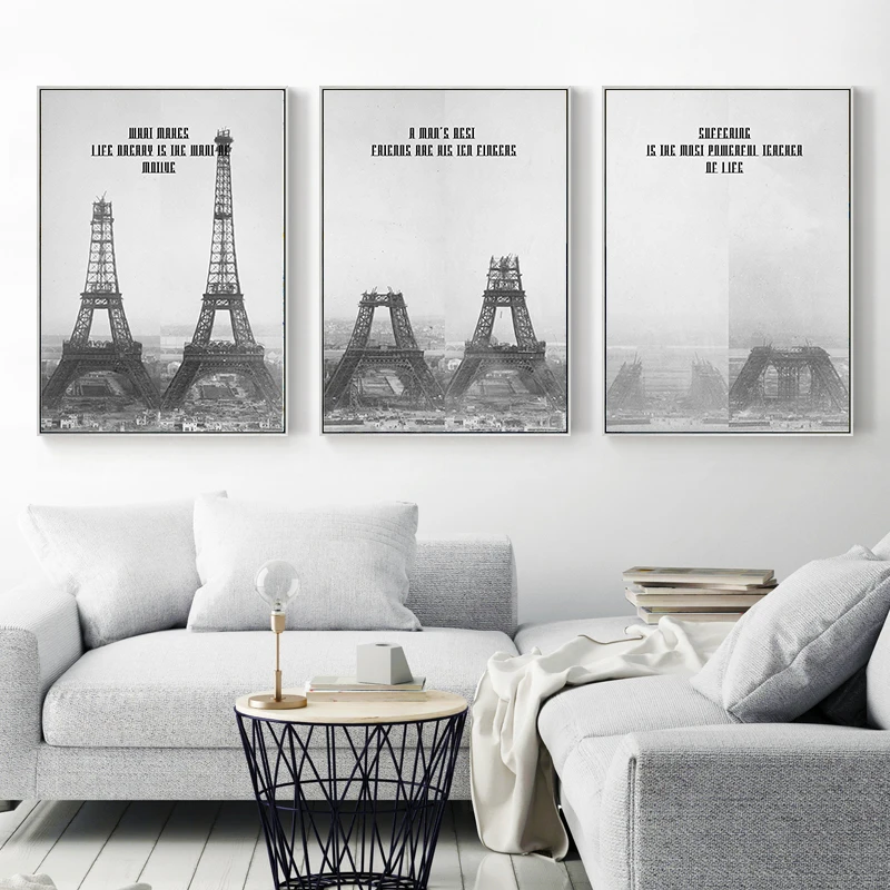 Черно белый Эйфелева фотография оформление дома буквы Минималистский Плакат