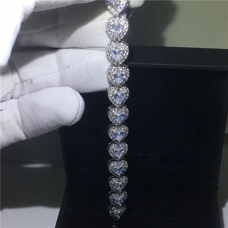Choucong браслет в форме сердца для влюбленных, AAAAA, кубический цирконий, белое золото, вечерние, свадебные браслеты, модные женские украшения